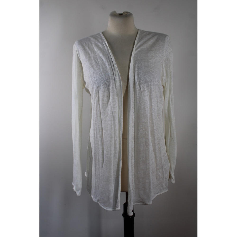 Majestic 3 M White Linen Knit Open Front Long Sleeve Lightweight Cardigan Top